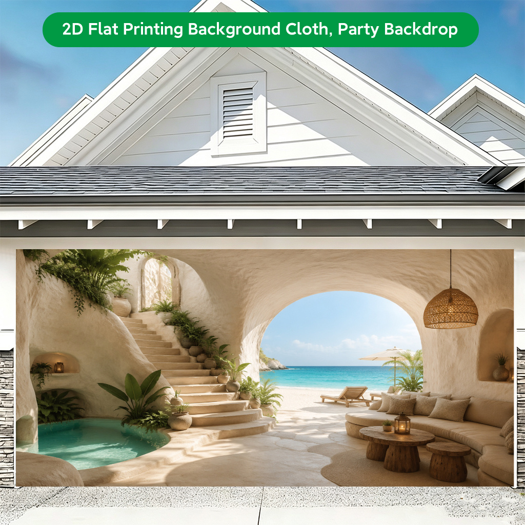 2D Flat Printing Backdrop Banner, Cave with Stairway Background