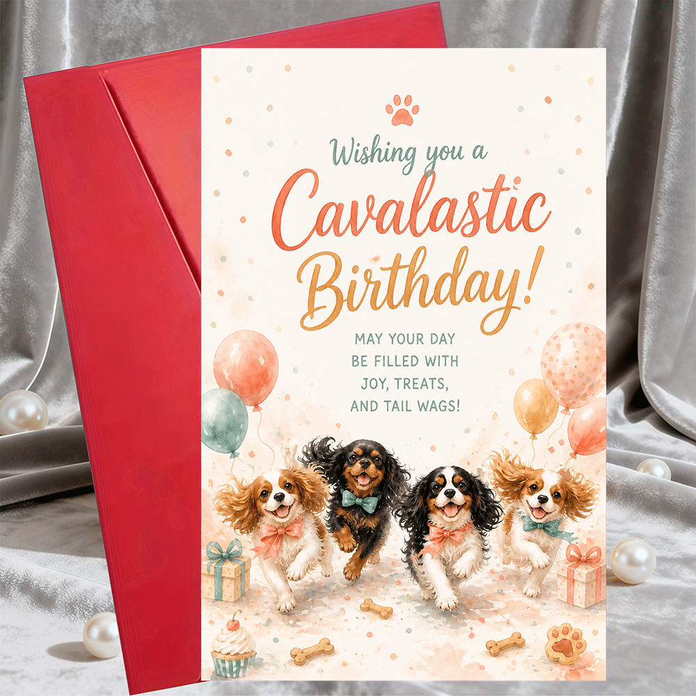 TEMU 1 Greeting Card And 1 Envelope King Charles Spaniel Birthday Greeting Card Cute Dog Lover Gift For Celebration Party Supplies Flat Note Card