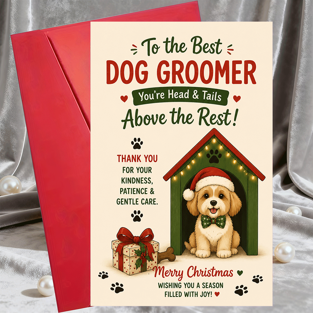 TEMU 1pc Greeting Card And 1pc Envelope Dog Groomer Christmas Greeting Card Thank You Note For Pet Stylist Appreciation Holiday Gift For Professional