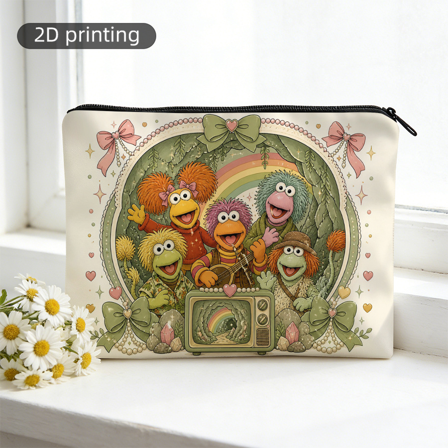 TEMU 2d Printing Makeup Bag Featuring Muppet Characters, Vibrant Cartoon Style, Zipper Cosmetic Pouch Portable Foldable Travel Makeup Bag