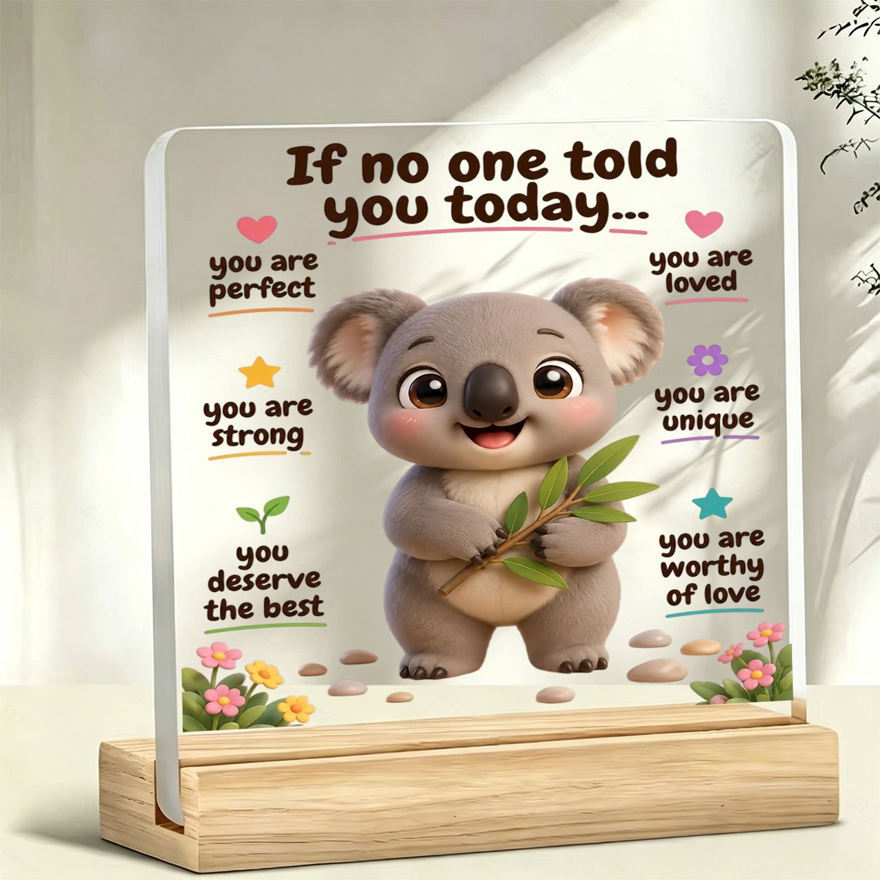 TEMU 2d Flat, 1pc Bohemian Koala Paperweight With Wooden Base & Acrylic Top - Cute Koala Motivational Desk Decor Suitable For Home Office, Irregular