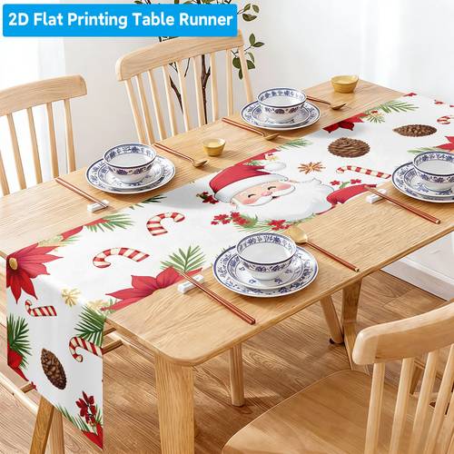 2d flat printing table runner 1pc merry christmas holiday pattern polyester table runner table flag party tablecloth suitable for holiday decoration kitchen and dining decoration