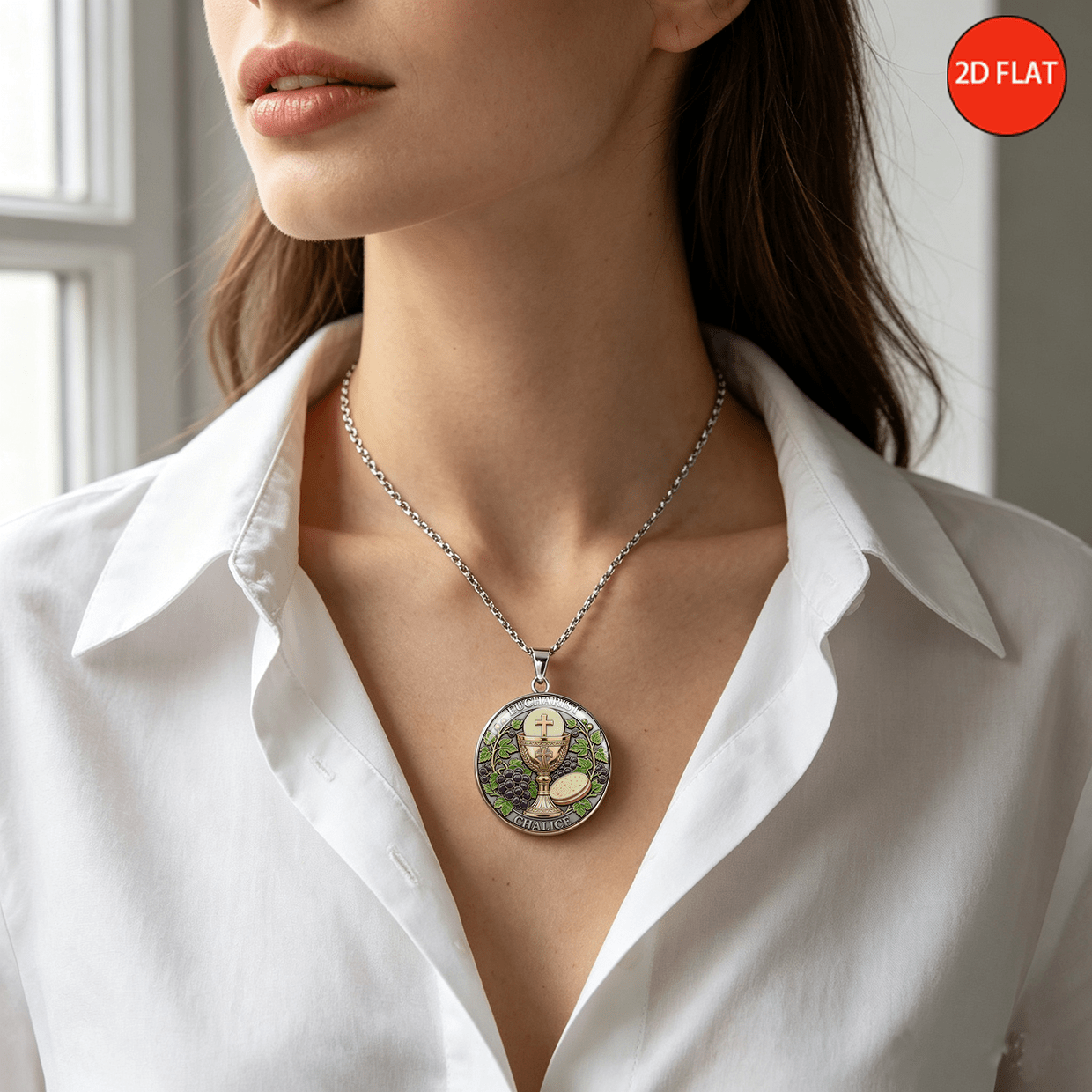 Retro Catholic Eucharist Theme Stainless Steel Necklace