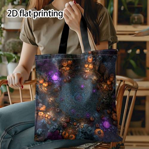 item picture 2d flat printing halloween magic altar pumpkin tote bag shoulder bag suitable for outdoor shopping suitable for holiday events double layered gifts for