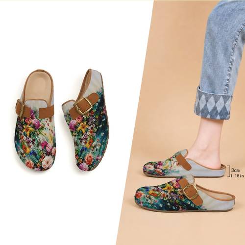 womens mule shoes new autumn winter printed slippers with floral cluster pattern suitable for daily commuting fashionable comfortable and versatile women shoes