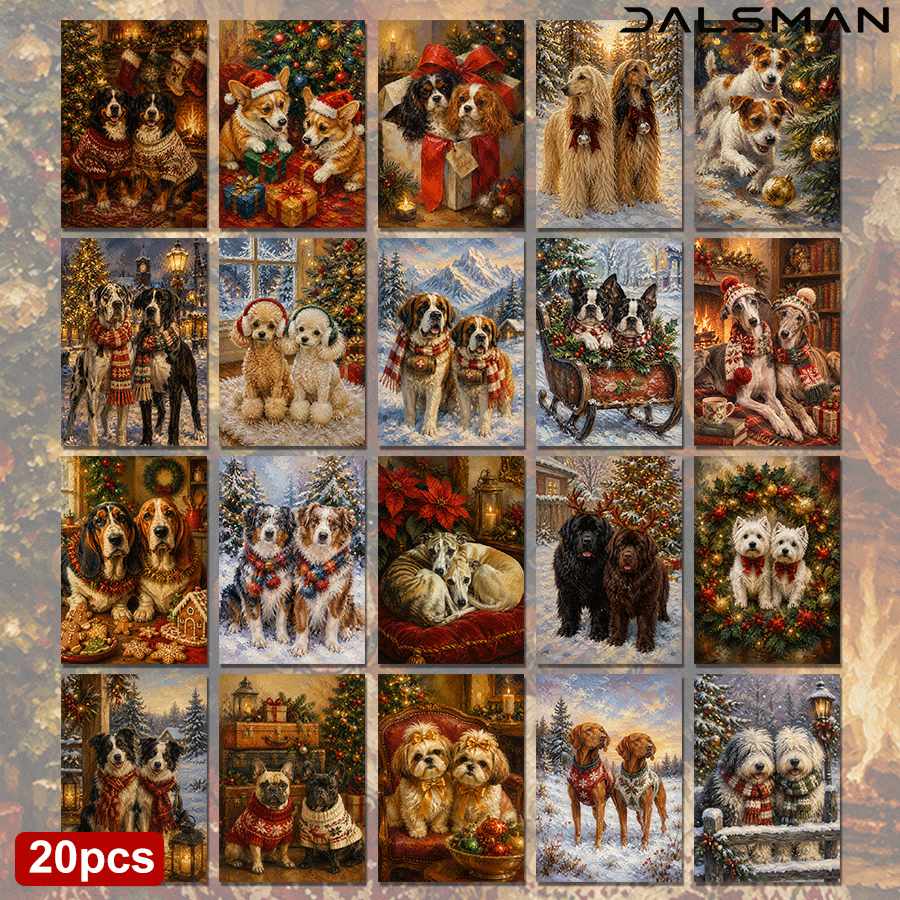 TEMU 20-pack Christmas Dog Postcards Set Festive Holiday Greeting Cards For Winter Seasonal Home Decor Stationery For Dog Lovers Dalsman
