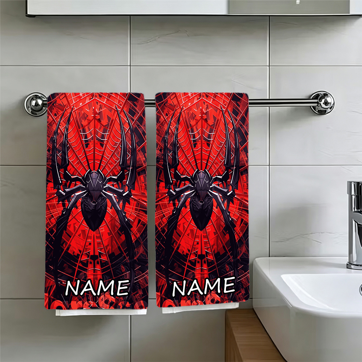 TEMU 1pc "black Red Background Decor" Towel, Customizable Text Towel, Personalized Name Towel, Cartoon Anime Towel, Autumn Gift, Striped Design,