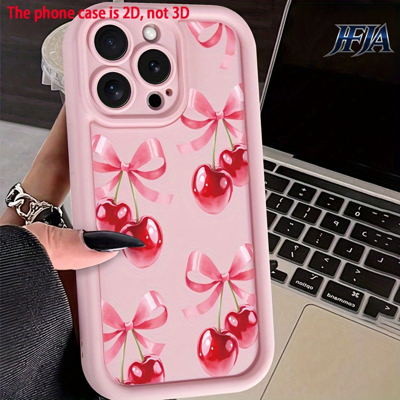 TEMU Phone Case - 2d Bow Cherry Ladder Phone Case Suitable For Iphone X/11/12/13/14/15/16/17/plus/pro/pro Max, Offering Anti-drop, Anti-scratch And