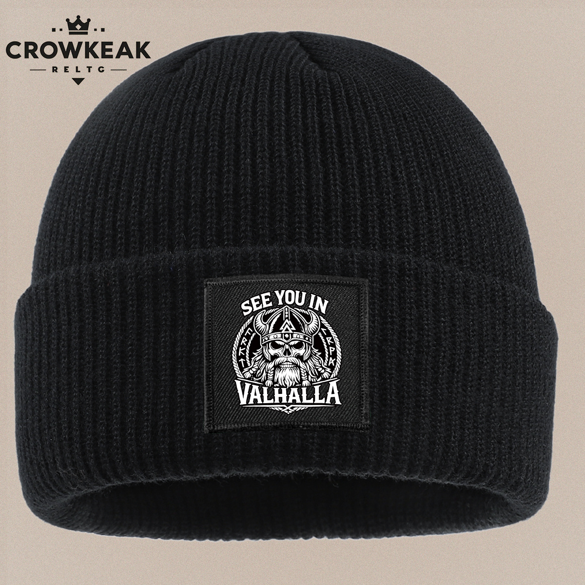 TEMU 1pc Christmas Theme Nordic Mythology Design Label Printed Gourd Scarf Beanie Unisex Warm Hat, Overbearing Skull Helmet Pattern Label, Autumn