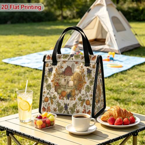 2d flat 1pc autumn design insulated lunch tote bag for workplace school lunch outdoor short thermal storage container non food contact halloween gifts christmas gifts