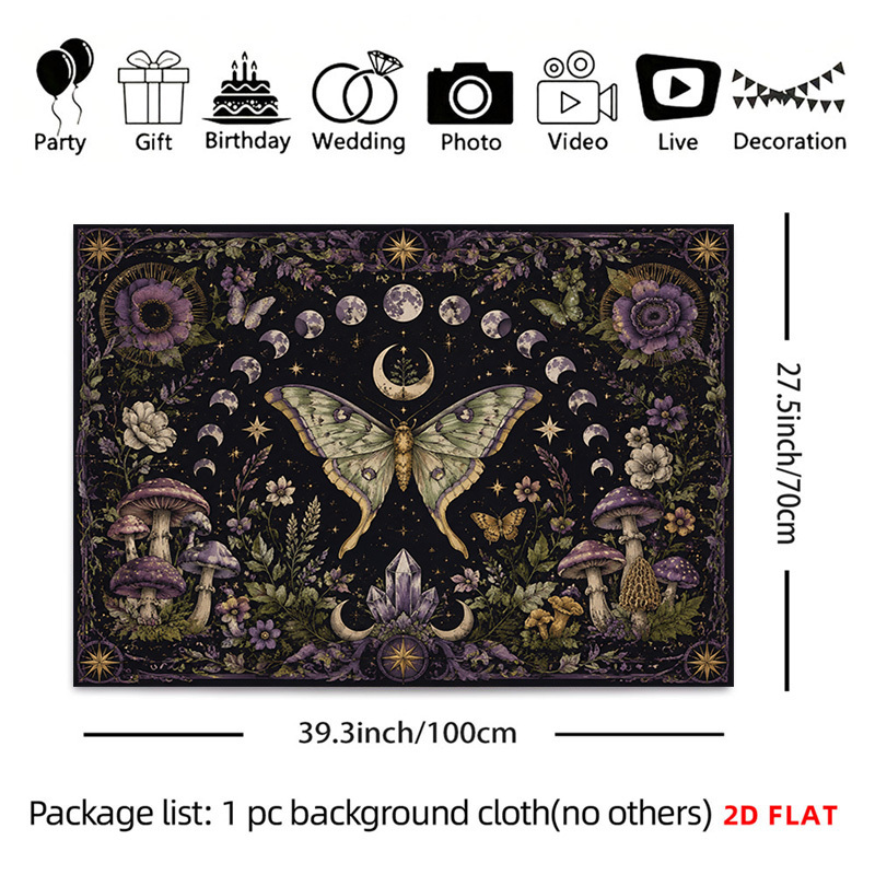 TEMU 2d Flat, 1pc Oversized Horizontal Fantasy Forest Tapestry Wall Hanging - Flat Print Moon Phases & Floral Suitable For For Decor,,, Bedroom -