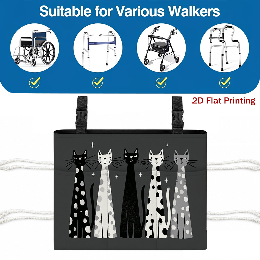 Polka Dot Black White Cats Patterned Stroller Hanging Organizer Bag