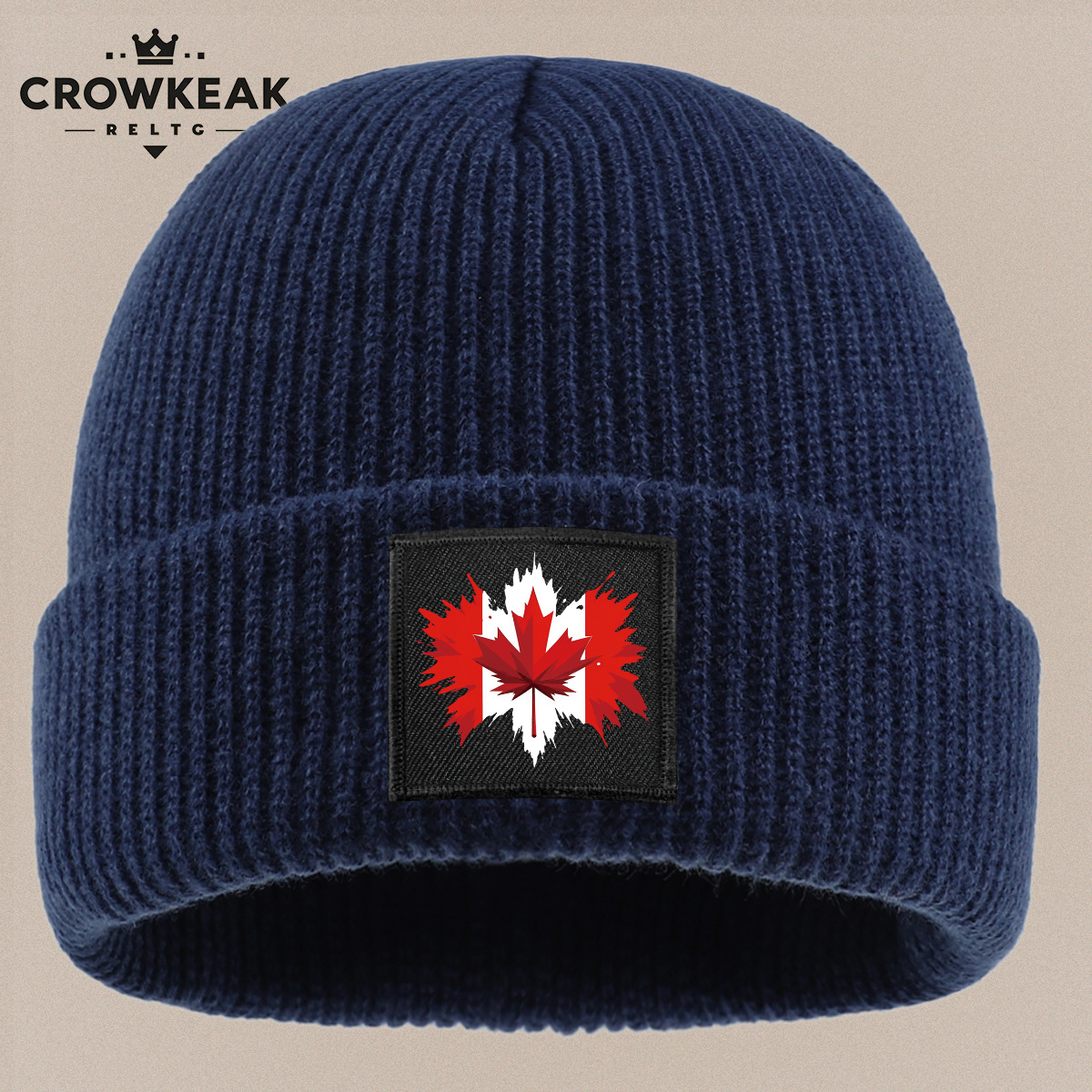 TEMU 1 bonnet d'Halloween avec étiquette au design , unisexe, chaud, , avec feuilles d'érable et de drapeau, motif créatif, bonnet chaud d'automne et