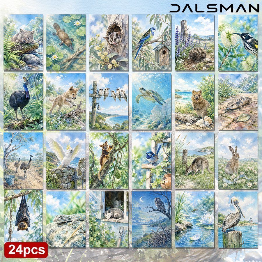 TEMU 24-pack Australian Wildlife Postcards Set Watercolor Nature Art Prints For Greeting Cards For Travel Souvenirs And Home Decor Collection Dalsman