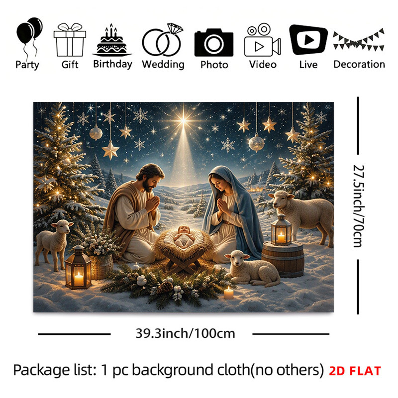 TEMU 2d Flat - 2d Flat - 2d Flat Print 1pc Tapestry Birth Scene Tapestry, Warm Christmas Atmosphere Wall Decor Aesthetic High-definition Printing
