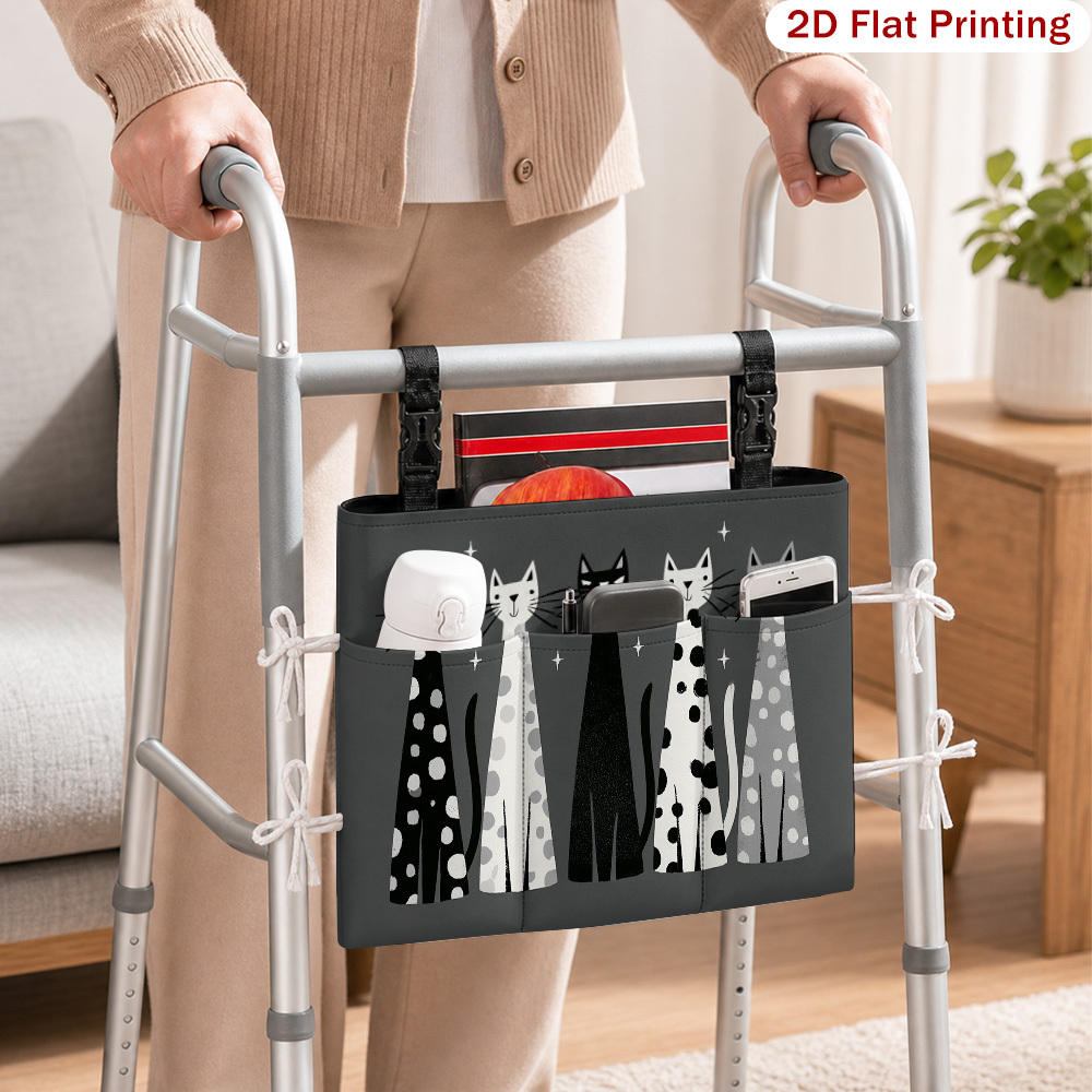 Polka Dot Black White Cats Patterned Stroller Hanging Organizer Bag