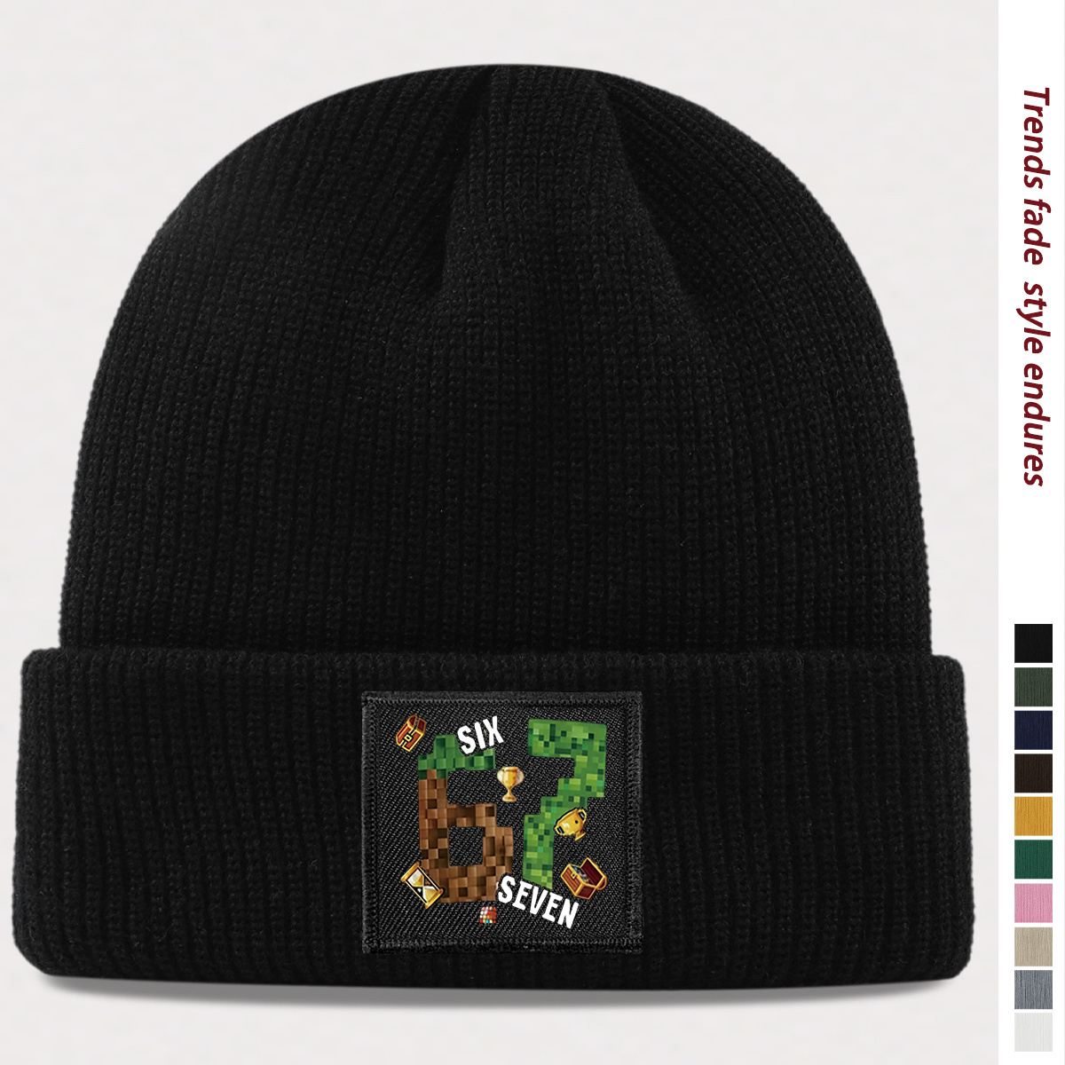 TEMU 1pc Men Women Fashion Melon Skin Beanie Pixel Pattern Halloween Christmas Urine Hat Winter Easy Women Solid Color Beanie Daily Versatile