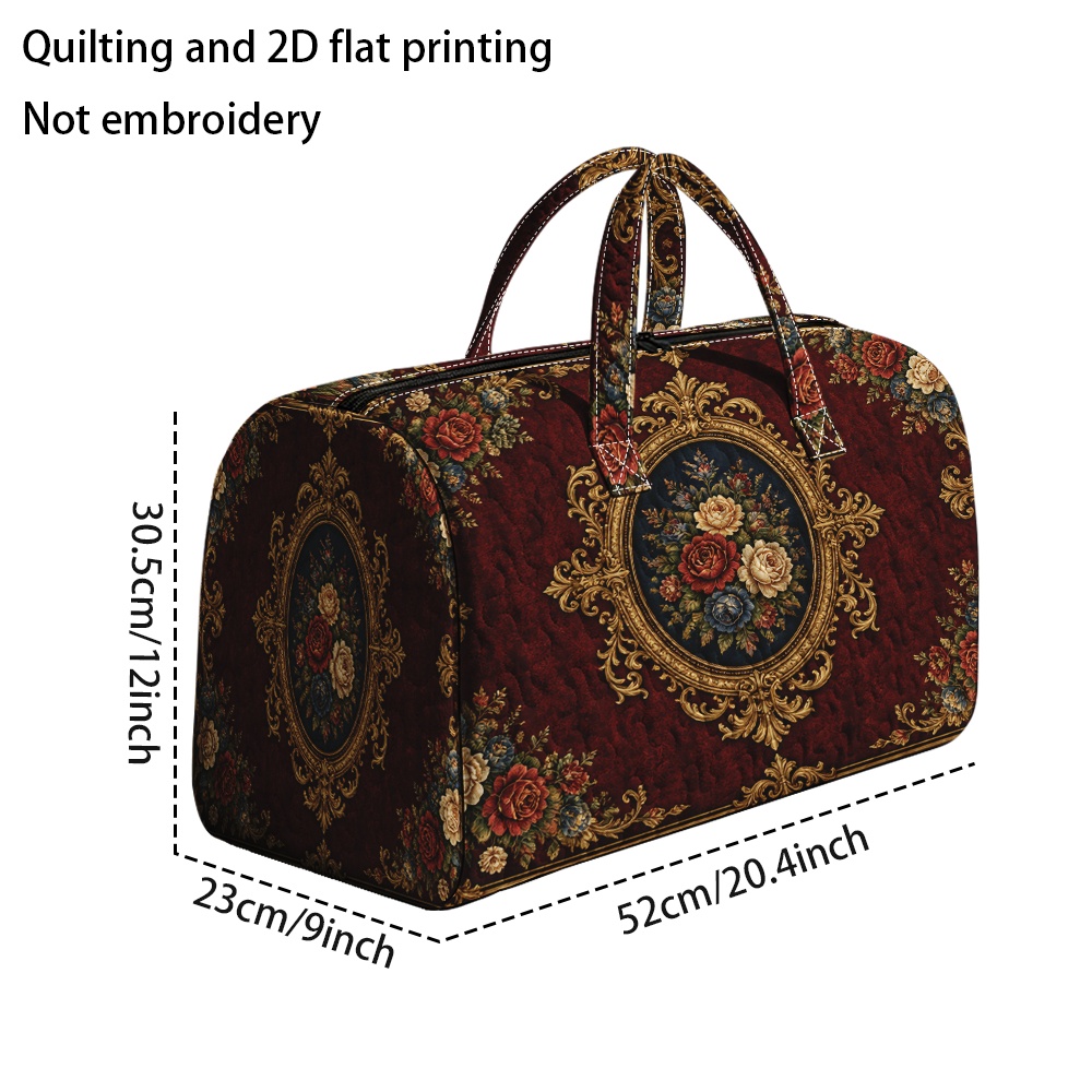 TEMU Sac matelassé 2D plat, 1 pièce, imprimé floral victorien, sac de voyage. Unisexe, sac de sport de yoga, sac de voyage, organisateur de bagages