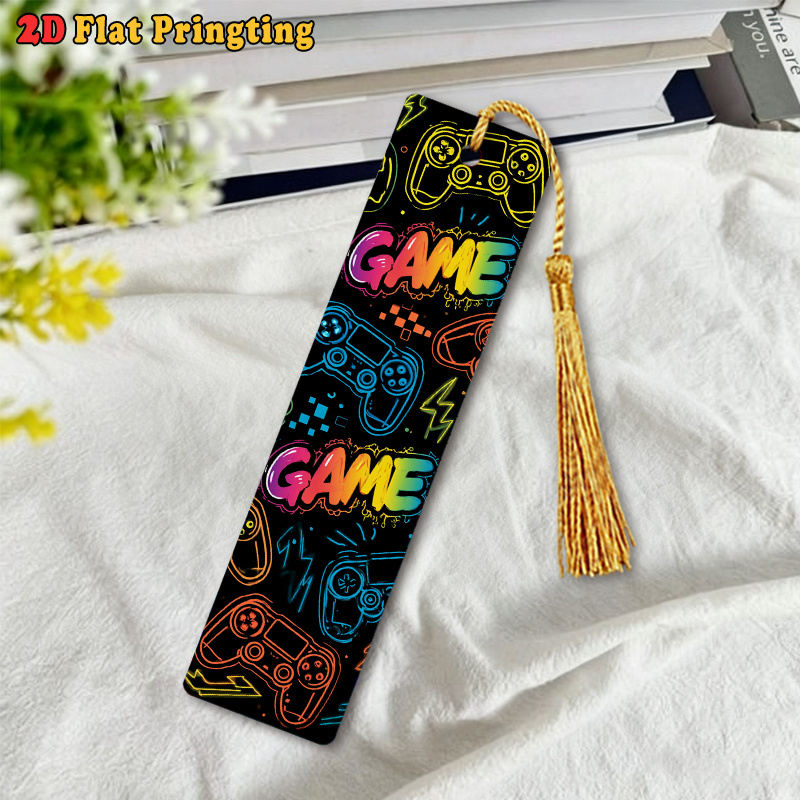 TEMU 2d Flat Printed Pattern Bookmark Decorated With Gaming Themed Elements Like Gamepads Game Lightning Pixels Perfect For Daily Reading Use And