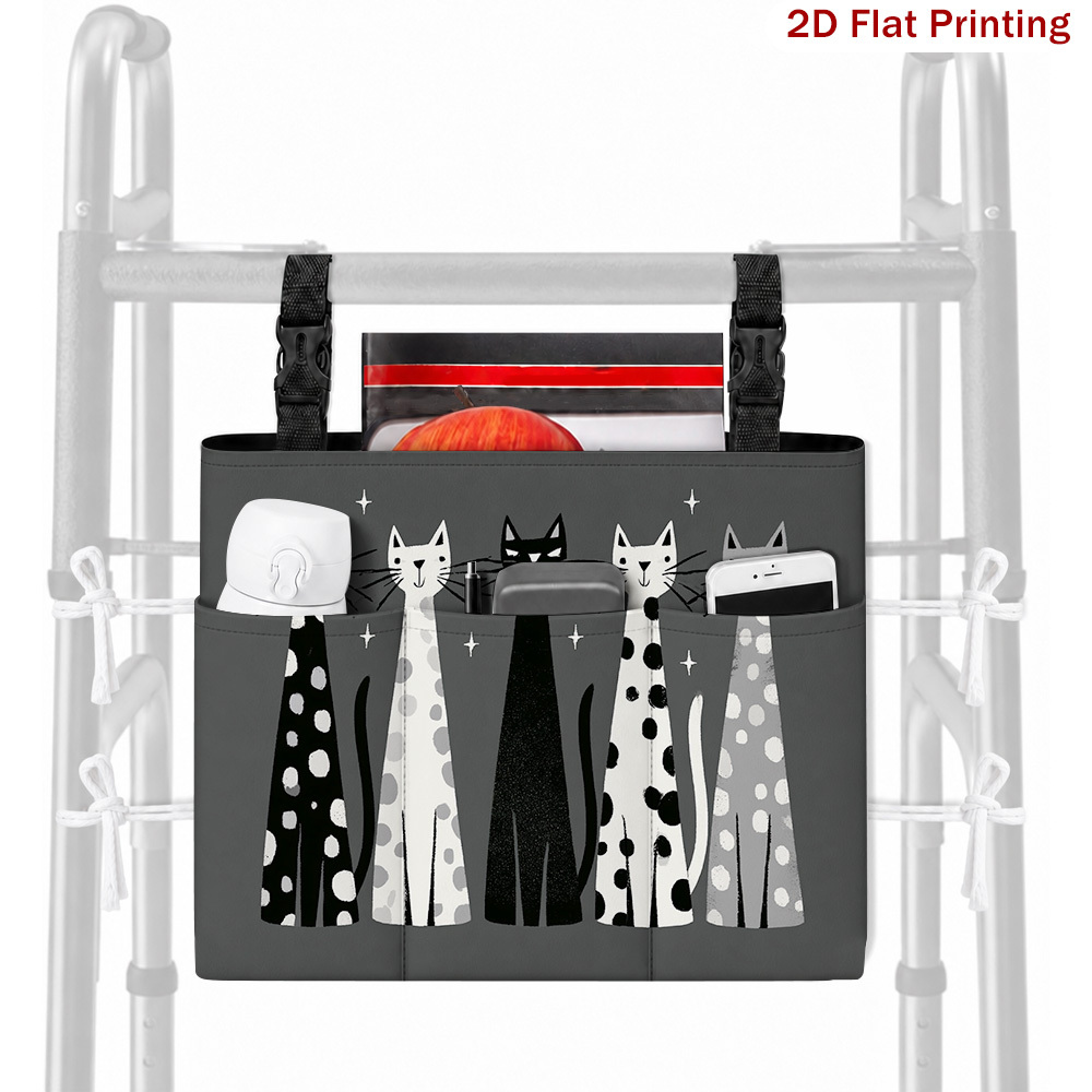 Polka Dot Black White Cats Patterned Stroller Hanging Organizer Bag