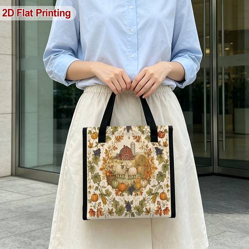item picture 2d flat 1pc autumn design insulated lunch tote bag for workplace school lunch outdoor short thermal storage container non food contact halloween gifts christmas gifts