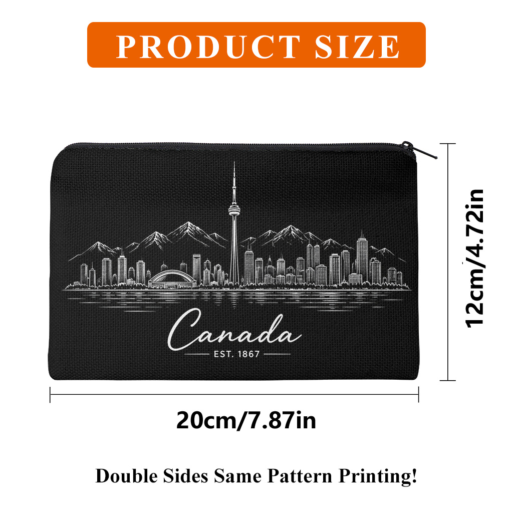 TEMU Pencil Case 1pc, Canada Double Sided Print Pencil Case, Office Stationery Storage Bag With Zipper Closure, Portable Stationery Organizer,