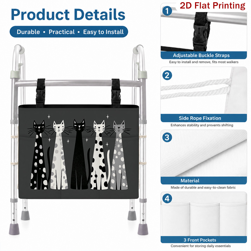 Polka Dot Black White Cats Patterned Stroller Hanging Organizer Bag