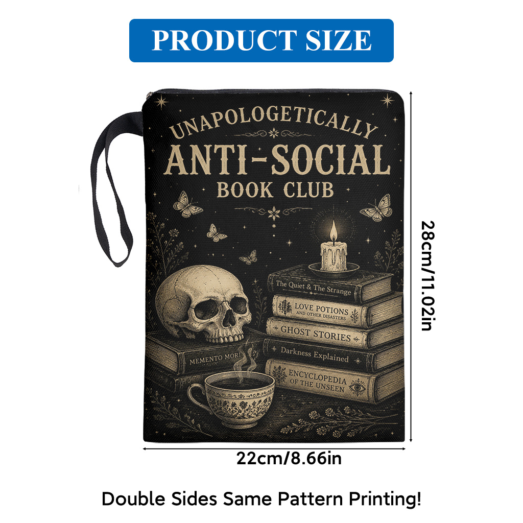 TEMU Book Sleeve 1pc, Books Candle Tea Cup Double-sided Printed Book Jacket With Zipper, Book Cover, Book Protector, Book Bag, Washable