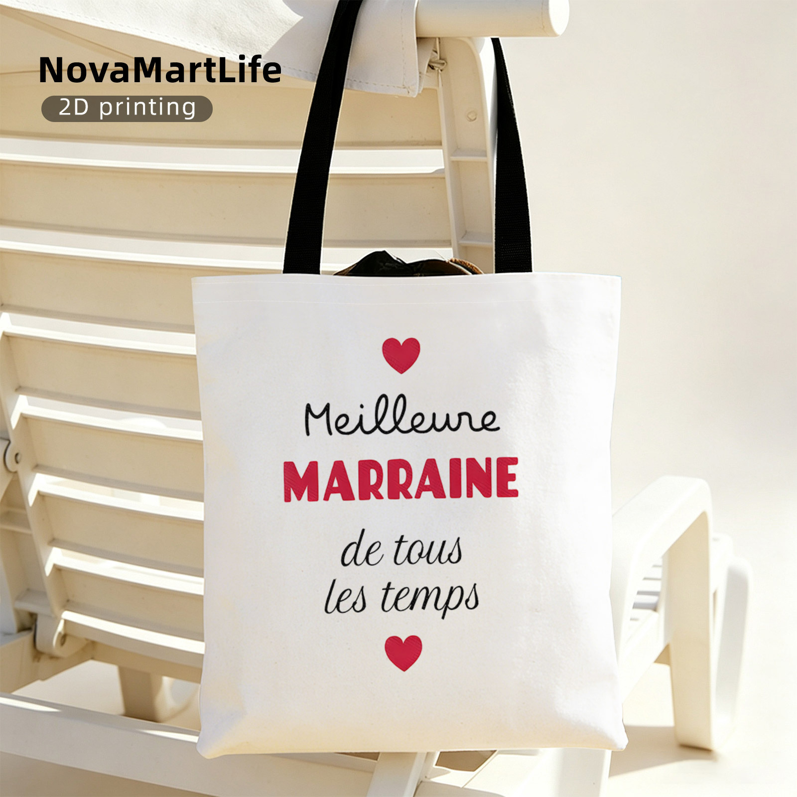 TEMU Sacoche 2D pour femme, Sac à main avec imprimé cœur et française « Meilleure Marraine », Cadeau de tous polyvalent, léger et durable