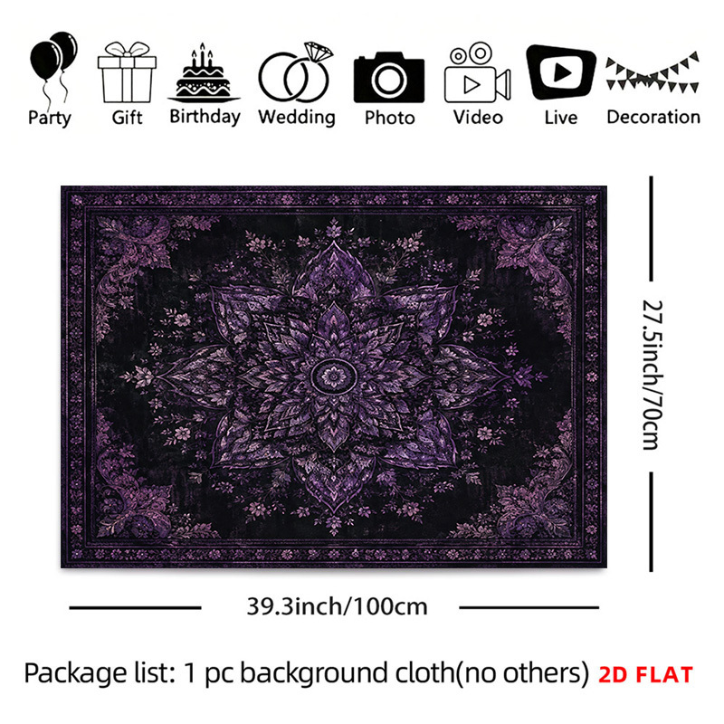 TEMU 2d Flat, 2d Flat Print 1pc Tapestry Purple Mandala Floral Tapestry, Dark Gothic Wall Hanging Decor Oversized Polyester Fabric Perfect For