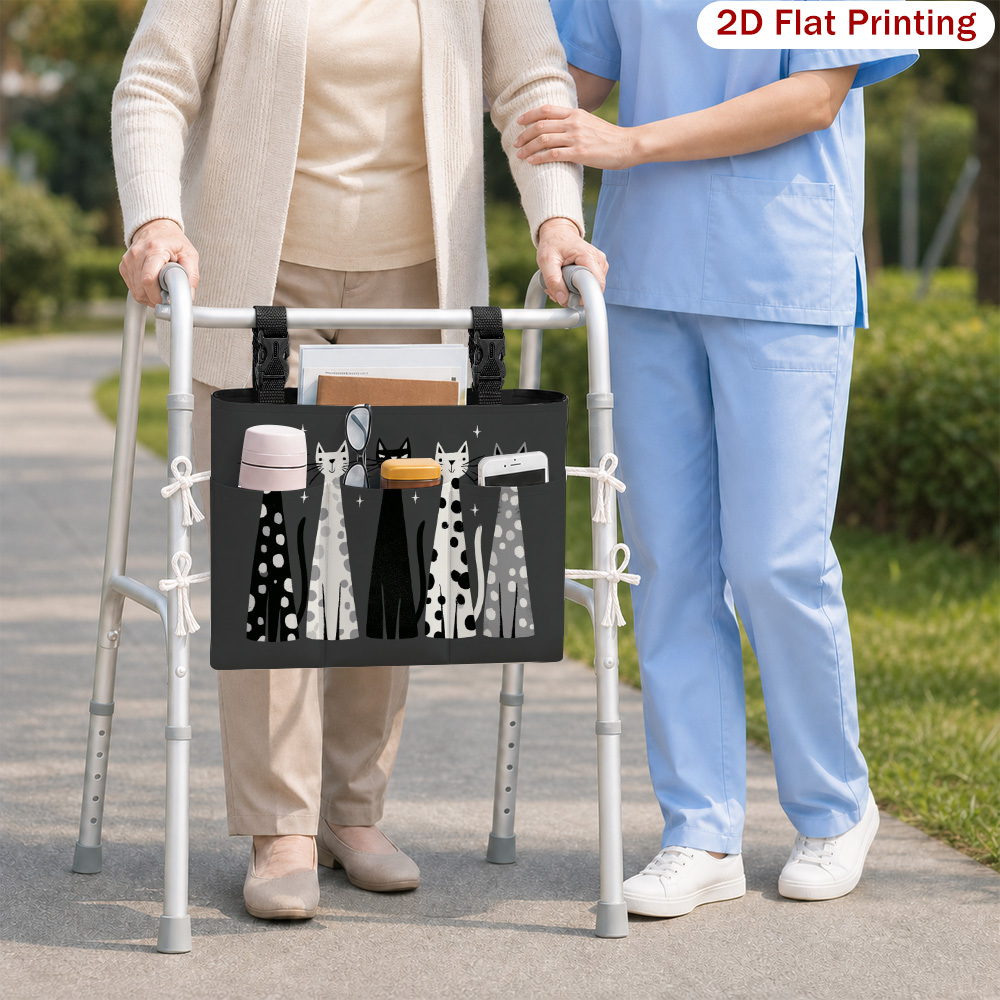Polka Dot Black White Cats Patterned Stroller Hanging Organizer Bag