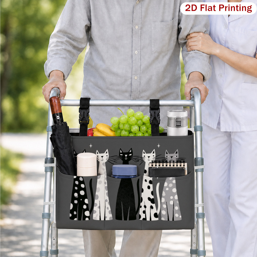 Polka Dot Black White Cats Patterned Stroller Hanging Organizer Bag