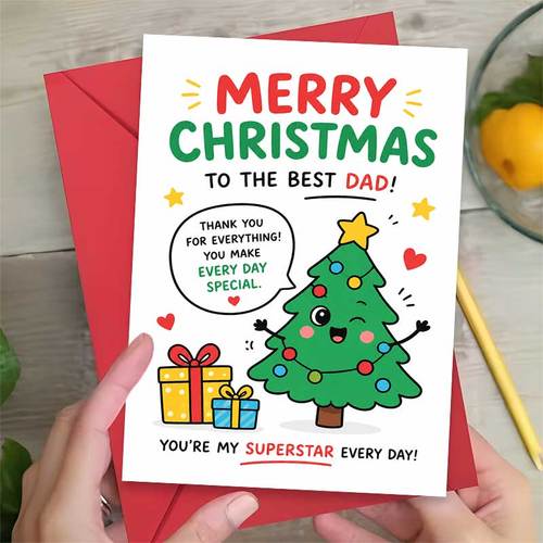 1 greeting card and 1 envelope adorable christmas greeting card cute tree with gifts merry christmas to the best dad father holiday festive cartoon style card