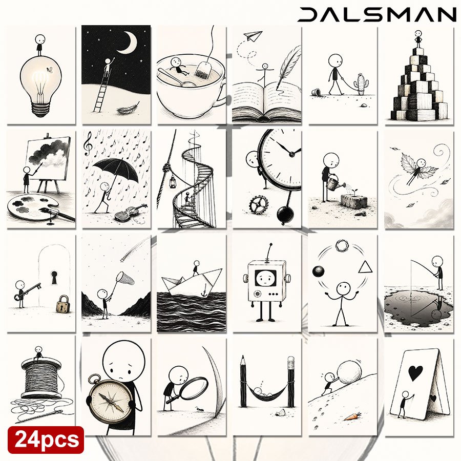 TEMU Paquete de 24 postales artísticas de figuras de palo y , tarjetas de felicitación minimalistas para y , papelería creativa para decoración de