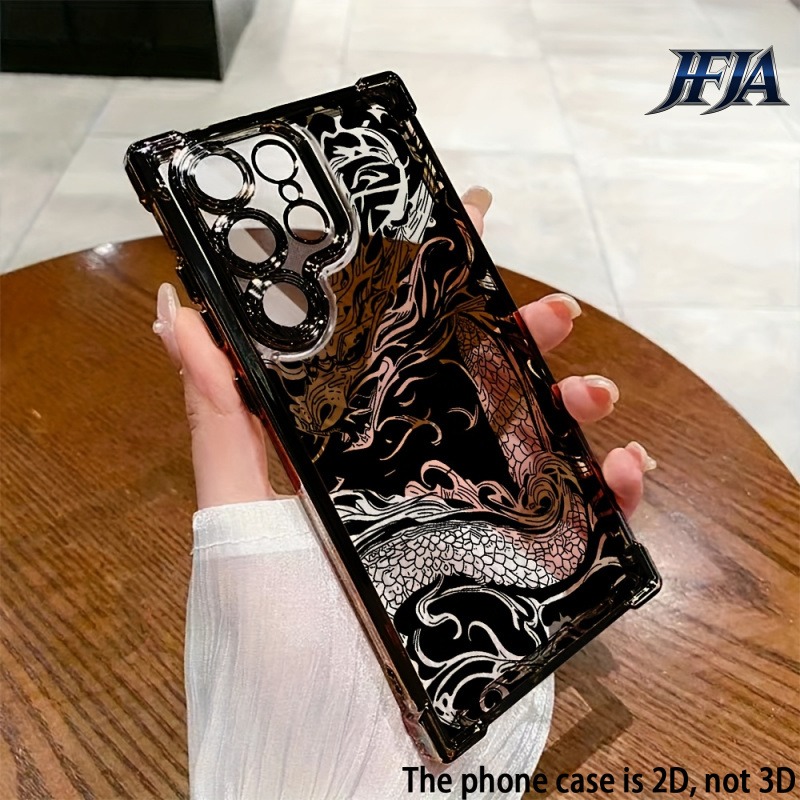 TEMU Phone Case: 2d Flat, Stylish And Cool Electroplated Phone Case With A Hollowed-out Black Dragon Pattern And Reinforced Four-corner Protection.