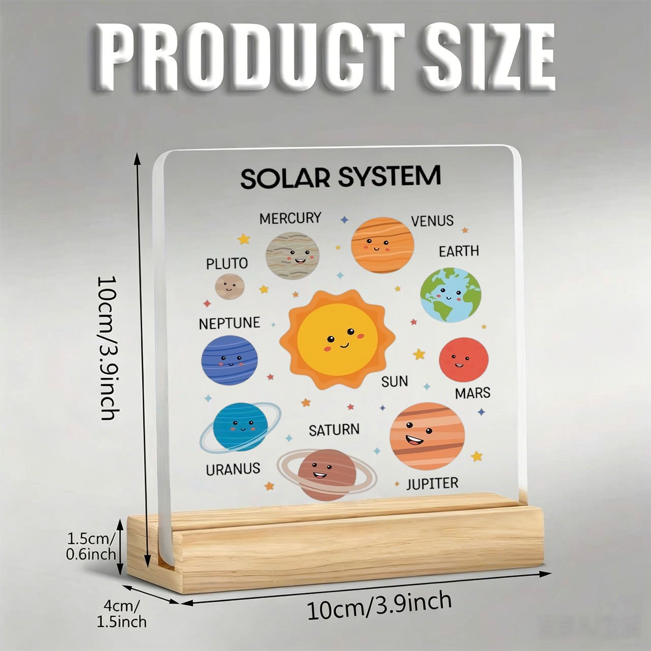 TEMU 2d Flat, 2d Flat Plane, 1pc Cartoon Solar System Planet Ornament With Warm And Inspirational Slogan, Acrylic Figurine With Wooden Base,