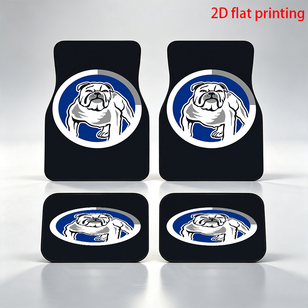 TEMU 4pcs Set Of 2d Flat "bulldog Pattern" Non-slip Car Floor Mats, Universal Fit For Vehicle Interior Protection And Stylish Decoration, Non-3d