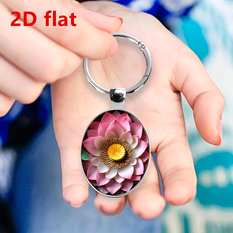 Blooming Pink Lotus Themed Keychain