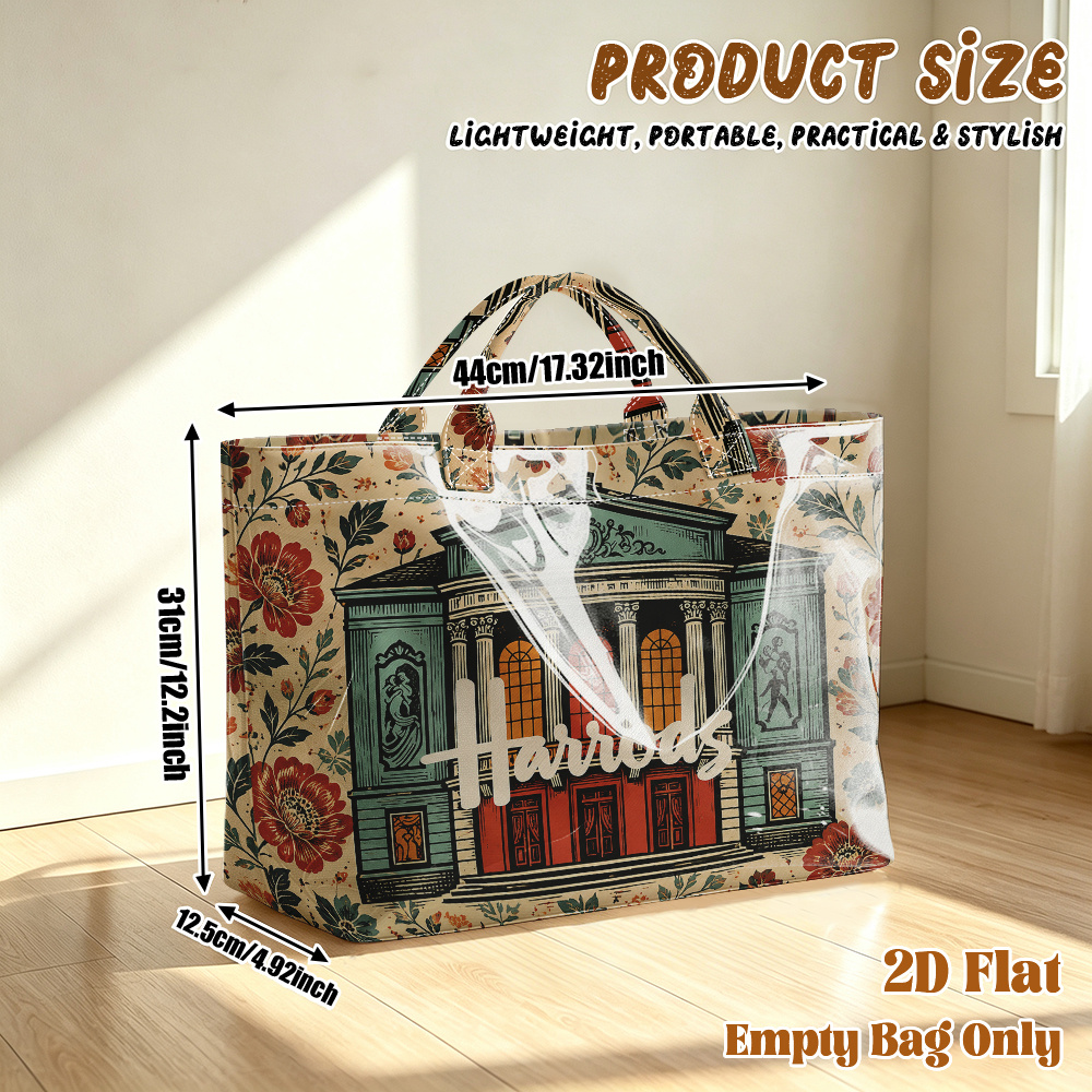 TEMU 1 pz Borsa Tote da Viaggio 2D con Stampa Piatta Illustrazione del Harrods, Grande Capacit�, Borsa Multifunzionale per Shopping, Borsa da Lavoro,