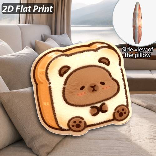 1pc 2 sided irregular shaped throw pillow for rv bedding suitable for rv bedrooms cartoon plush bear toast shaped cushion cute and healing style great for a decorative atmosphere for halloween christmas and thanksgiving