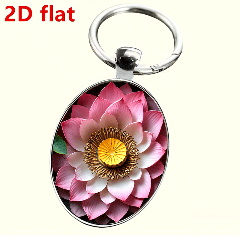 Blooming Pink Lotus Themed Keychain