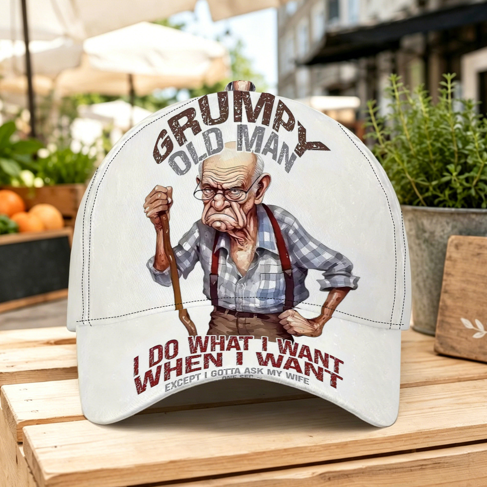 TEMU 1pc, Cartoon-style Old For Man 2d Print Baseball , Fashionable And Versatile Sun Hat, , Lightweight, Ventilated, Breathable, 100% Polyester