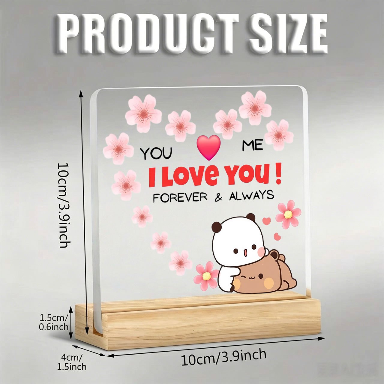 TEMU 2d Flat Plane, 1pc Panda Bear "i Love You!" Ornament, Warm And Inspirational Slogan, Acrylic Ornament With Wooden Base, Paperweight, Desktop