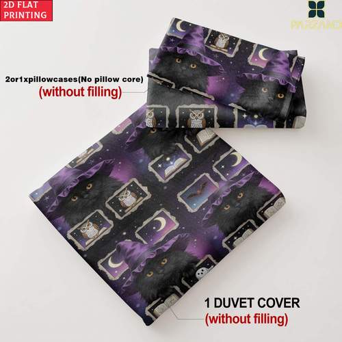 2d flach 2/3-teiliges druck katze hd druck für schlafzimmer deko, bettwäsche bettbezug kissenbezüge (1 x bettbezug und kissenbezüge, ohne füllung), weihnachtsfeiertag. für halloween