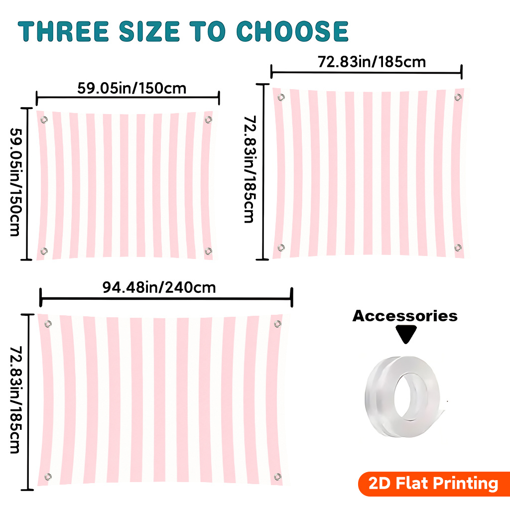 TEMU 2d Flat Printing Sunshade Curtain 1pc, Pink And White Striped Pattern Canopy, Sunshade Made Of Lightweight Polyester Material Is And Store,