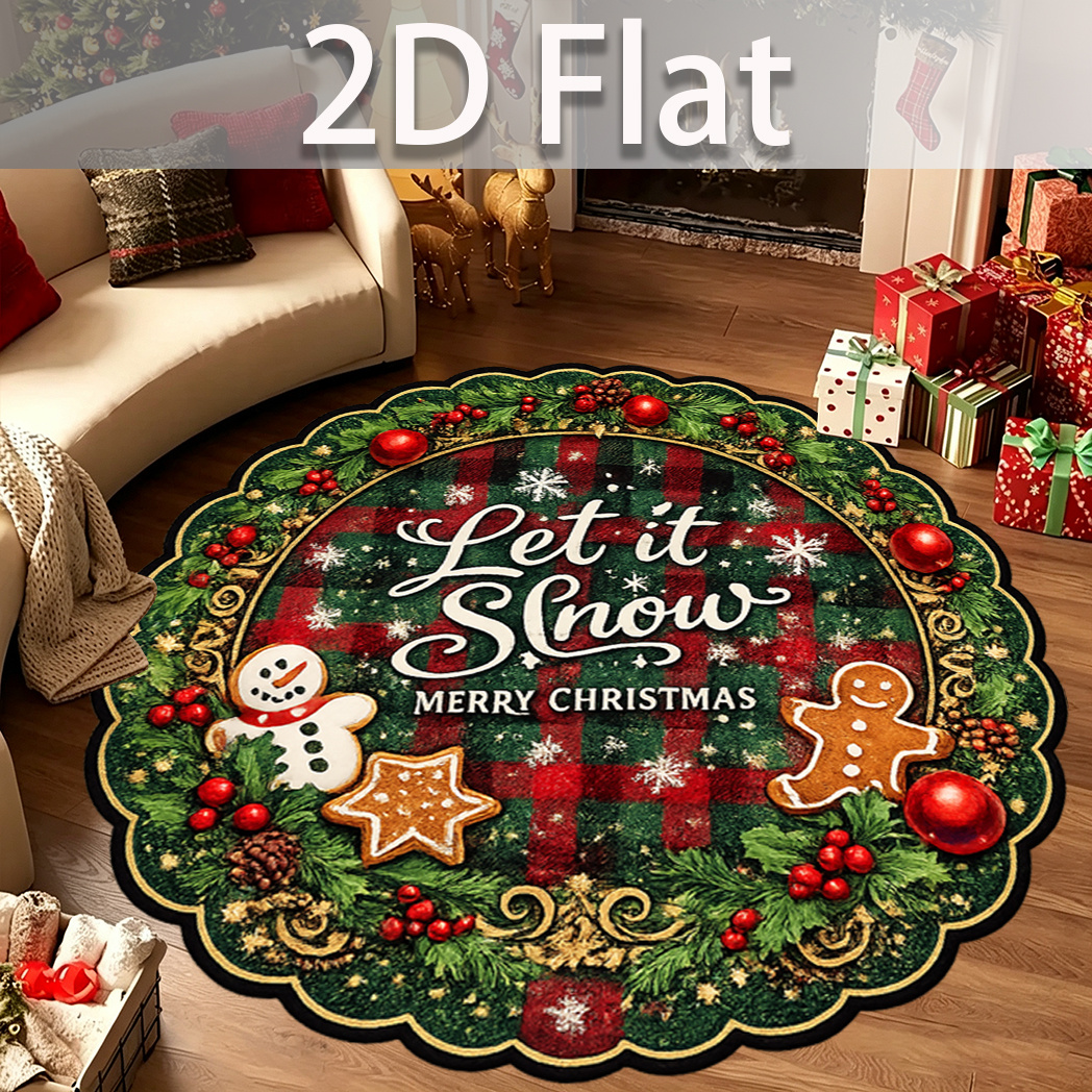 item picture 2d flat christmas wreath   carpet christmas decor home anti slip round carpet living room bedside sofa area study dining room multi scene use velvet 850g m ddty christmas decoration autumn decoration winter decoration