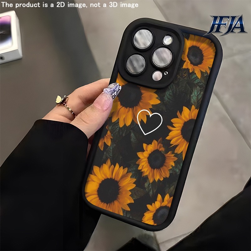 TEMU Phone Case: 2d Flat Vintage Sunflower Heart Pattern Stepped Full-coverage Phone Case, Suitable For Iphone X/11/12/13/14/15/16/17/air/pro/pro