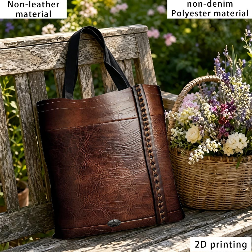 TEMU 1pc Women's Tote Bag - Double-sided Printed Handbag With Suitable For Shopping, & Daily Use, Fabric, Spacious Neutral Design, Hand Washable,