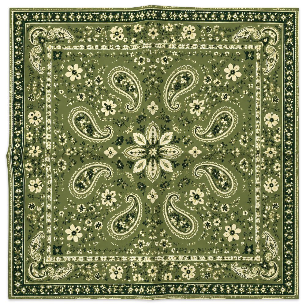 TEMU 1pc Green Paisley Square Scarf - Olive Green Floral Bandana Suitable For Headscarf, Necktie, Face Covering, Retro Classic Decorative Accessory,