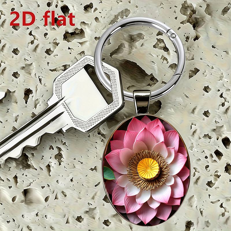 Blooming Pink Lotus Themed Keychain
